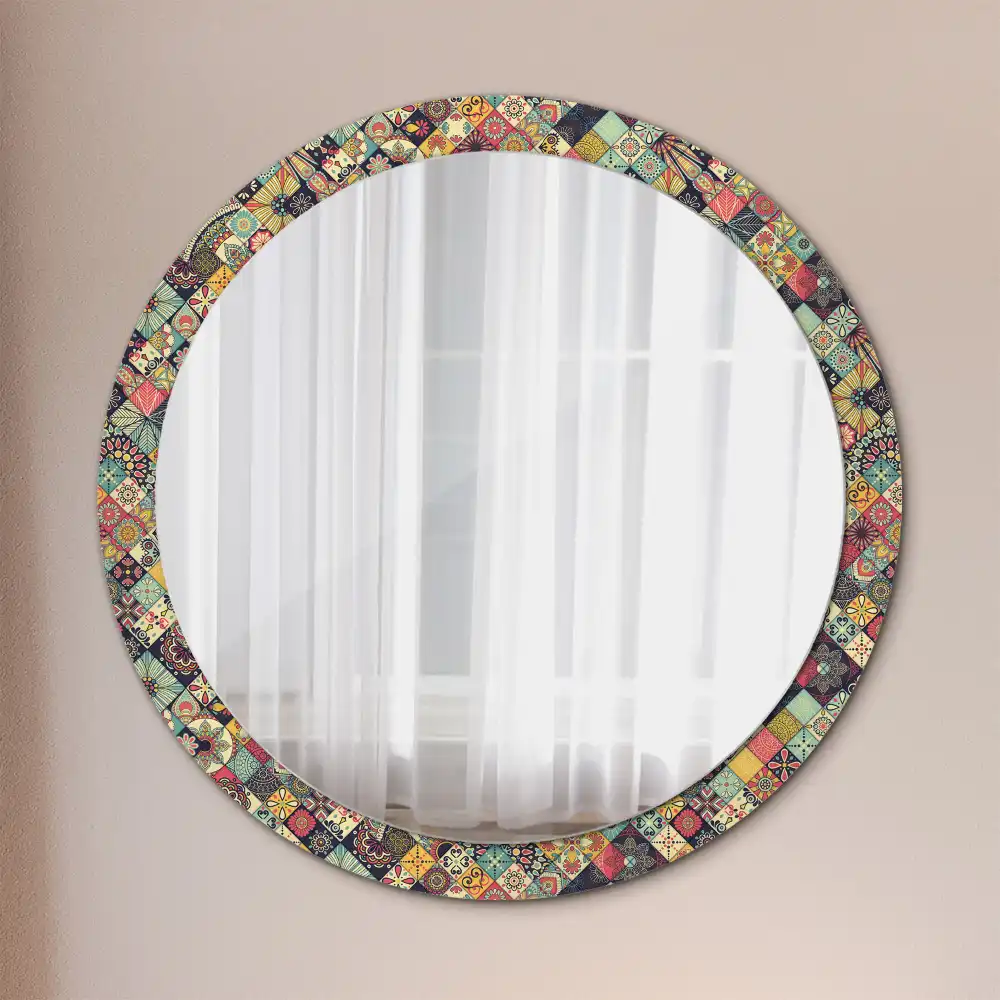 Round mirror frame with print Patchwork tiles