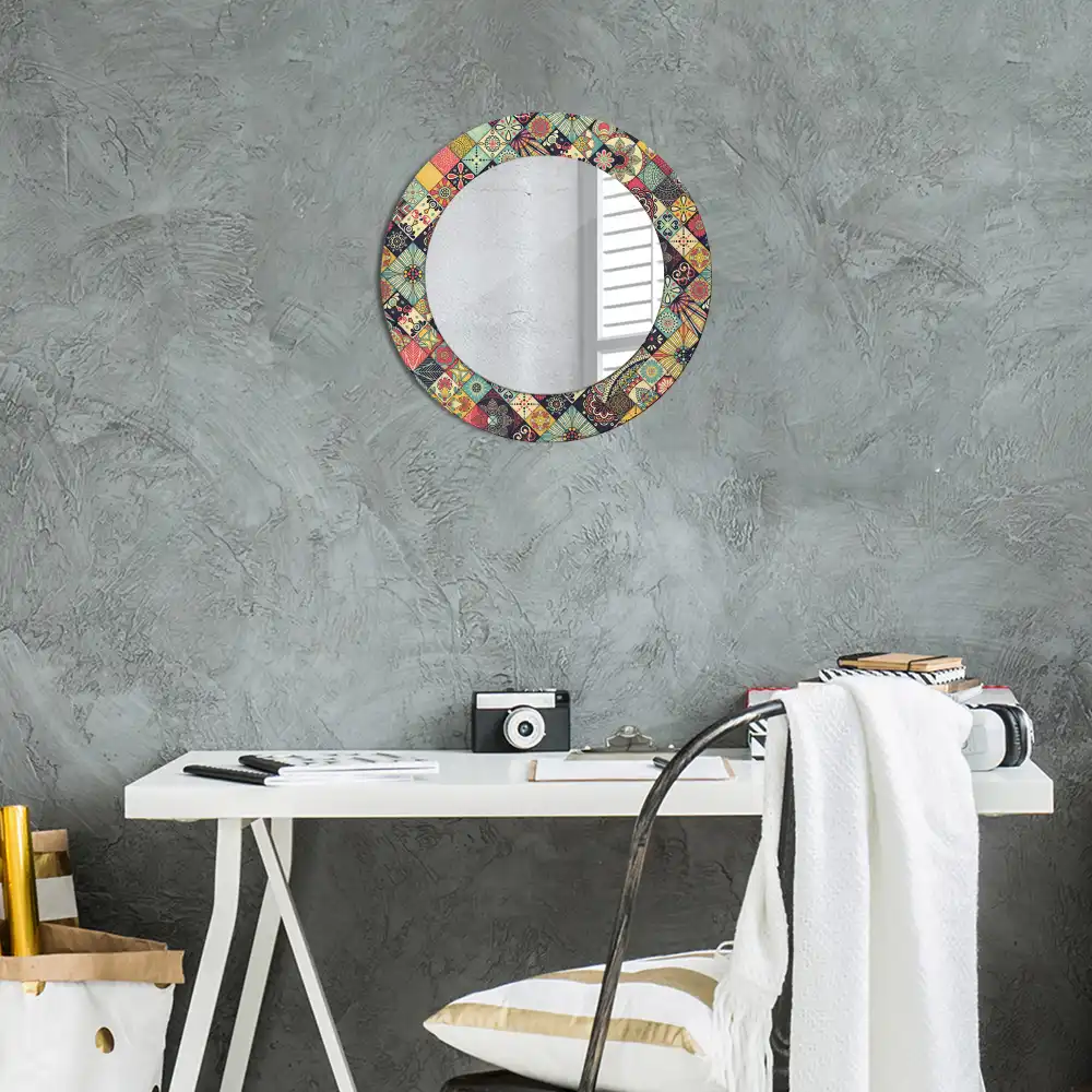 Round mirror frame with print Patchwork tiles