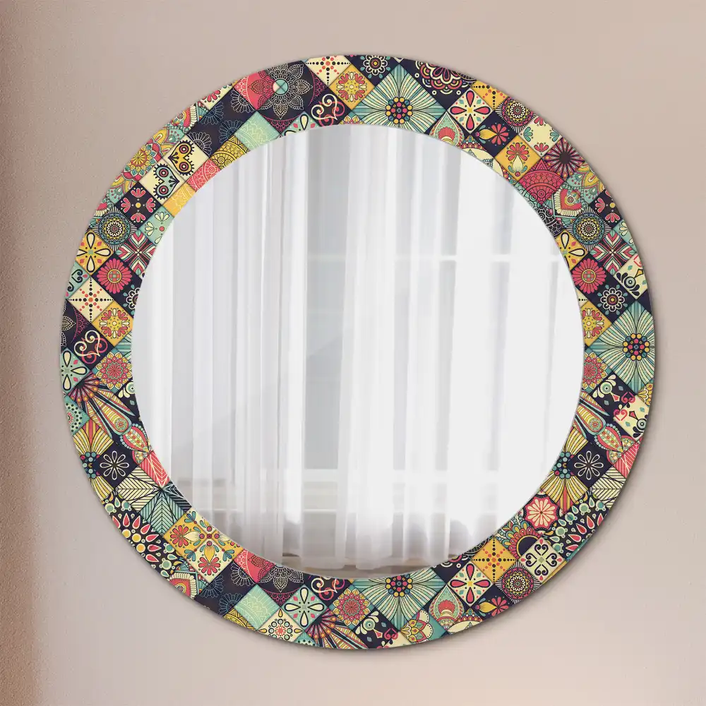 Round mirror frame with print Patchwork tiles