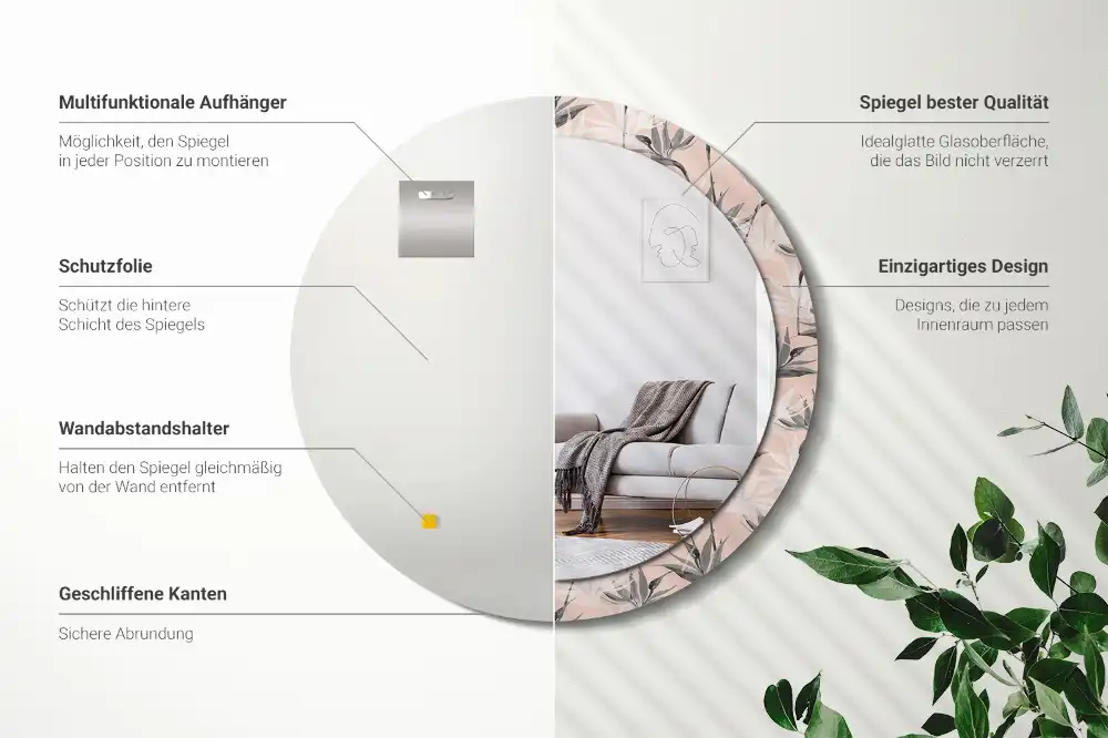 Round printed mirror Strelitzia