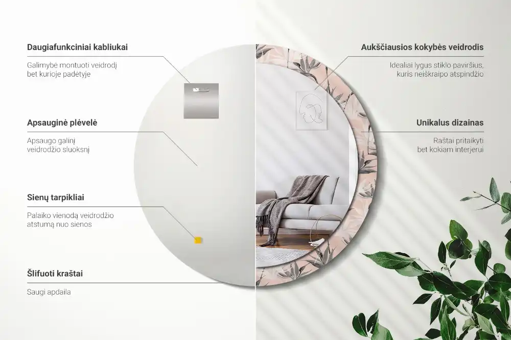 Round printed mirror Strelitzia