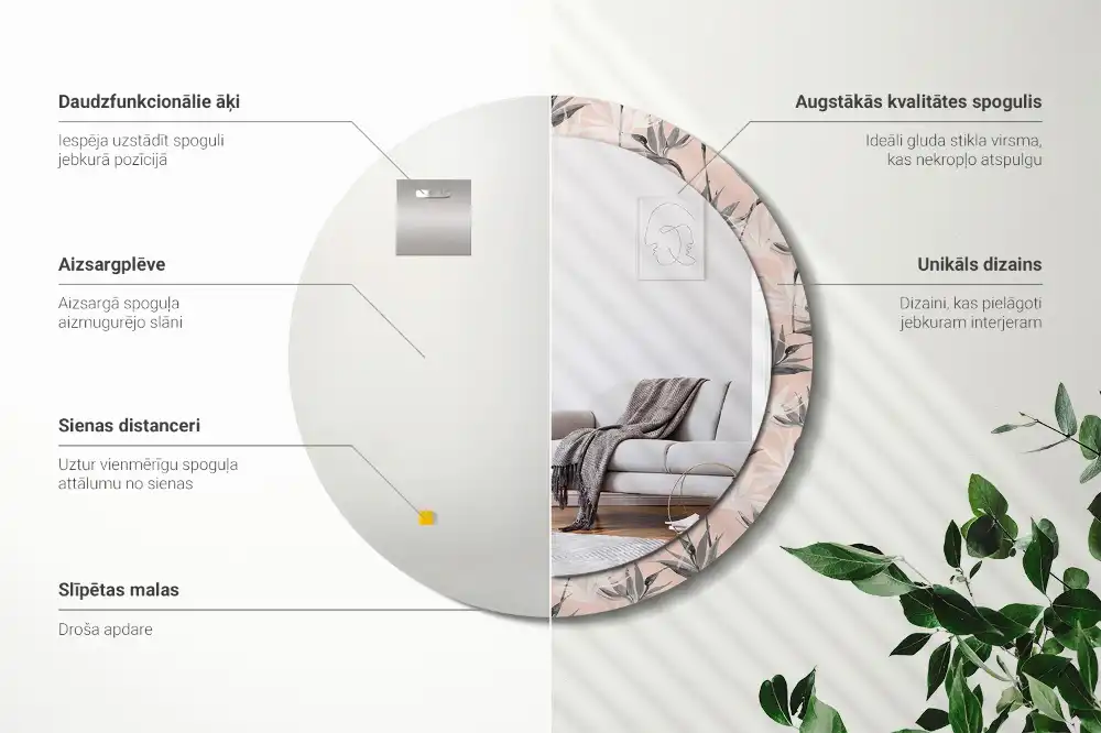 Round printed mirror Strelitzia