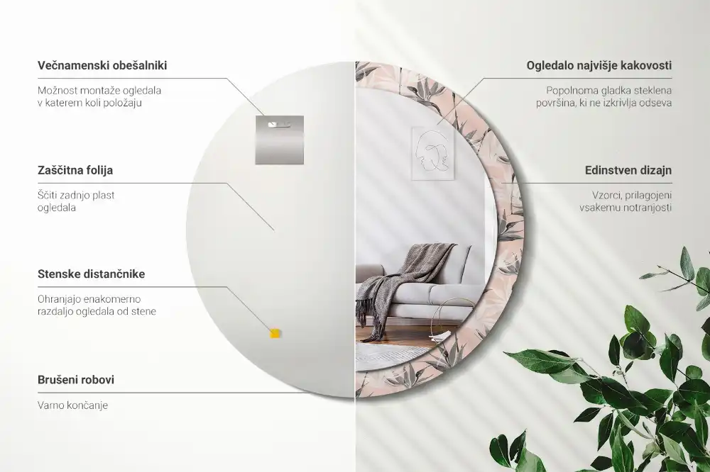 Round printed mirror Strelitzia