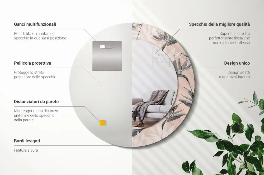 Round printed mirror Strelitzia