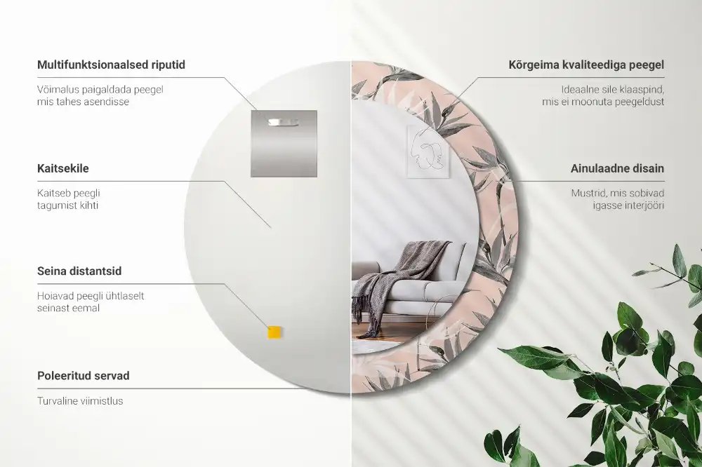 Round printed mirror Strelitzia