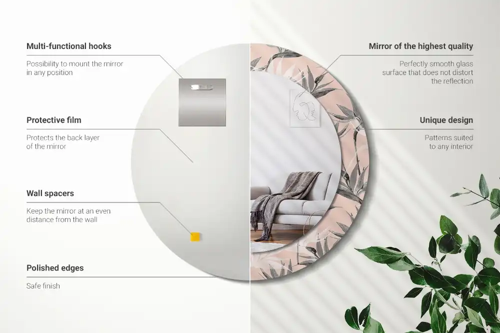 Round printed mirror Strelitzia