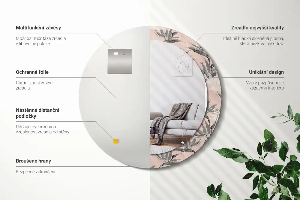 Round printed mirror Strelitzia