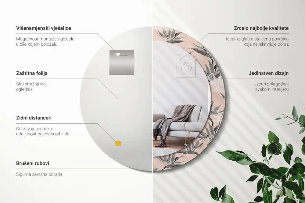 Round printed mirror Strelitzia