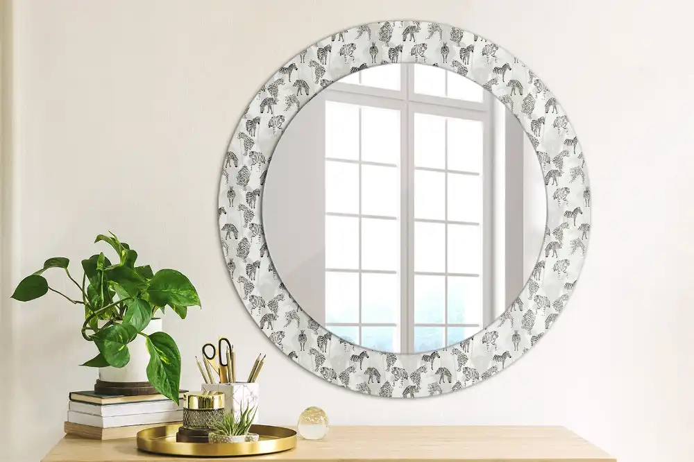 Round mirror frame with print Tropical Tiger