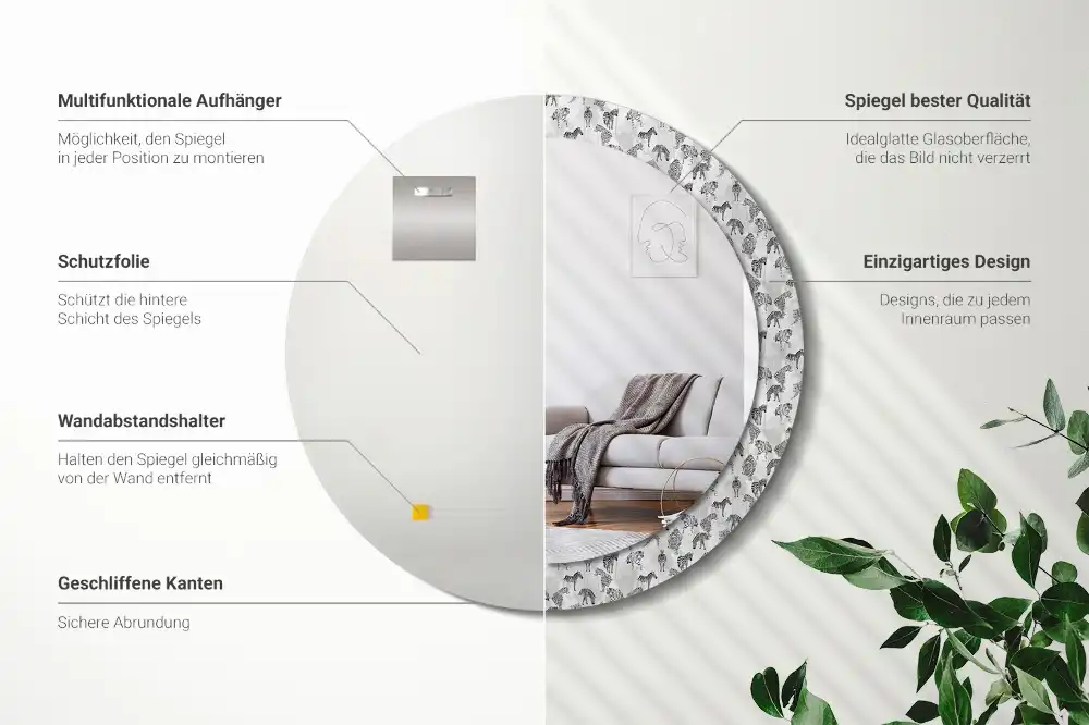 Round mirror frame with print Tropical Tiger