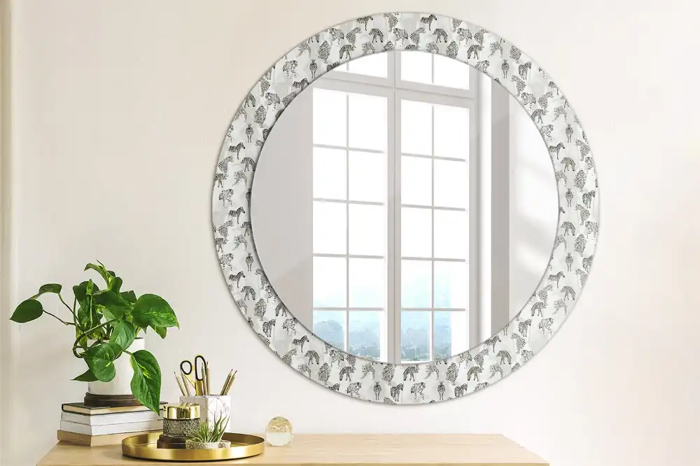 Round mirror frame with print Tropical Tiger