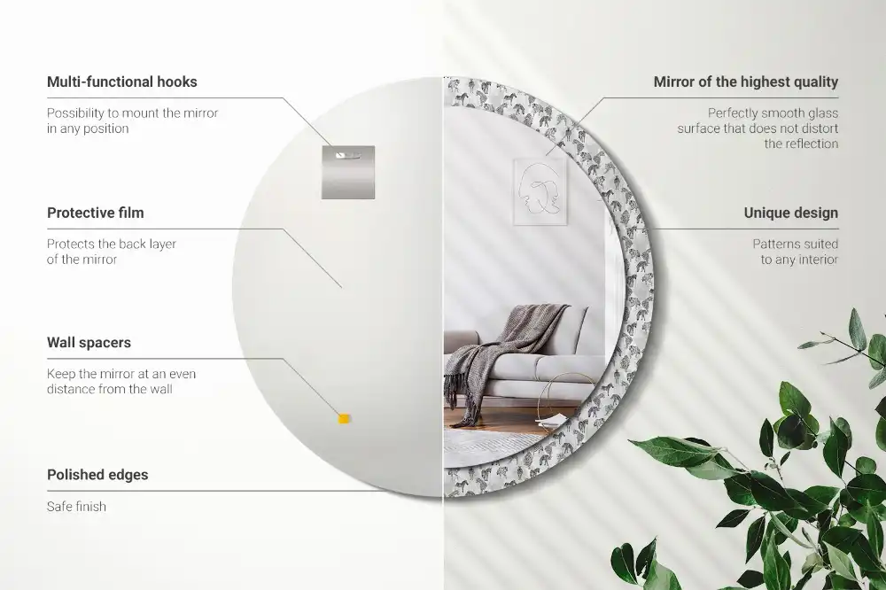 Round mirror frame with print Tropical Tiger