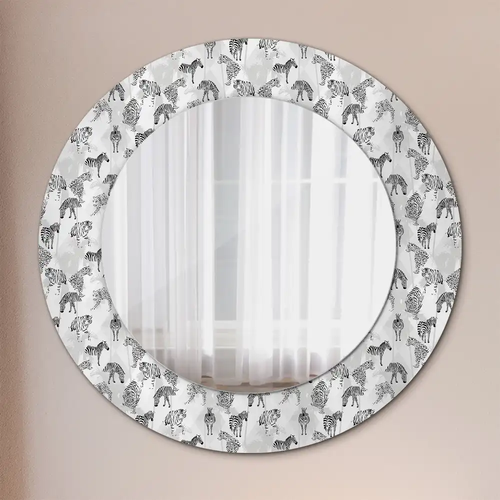 Round mirror frame with print Tropical Tiger