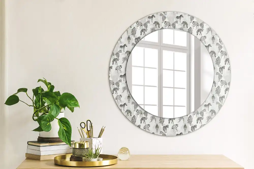 Round mirror frame with print Tropical Tiger