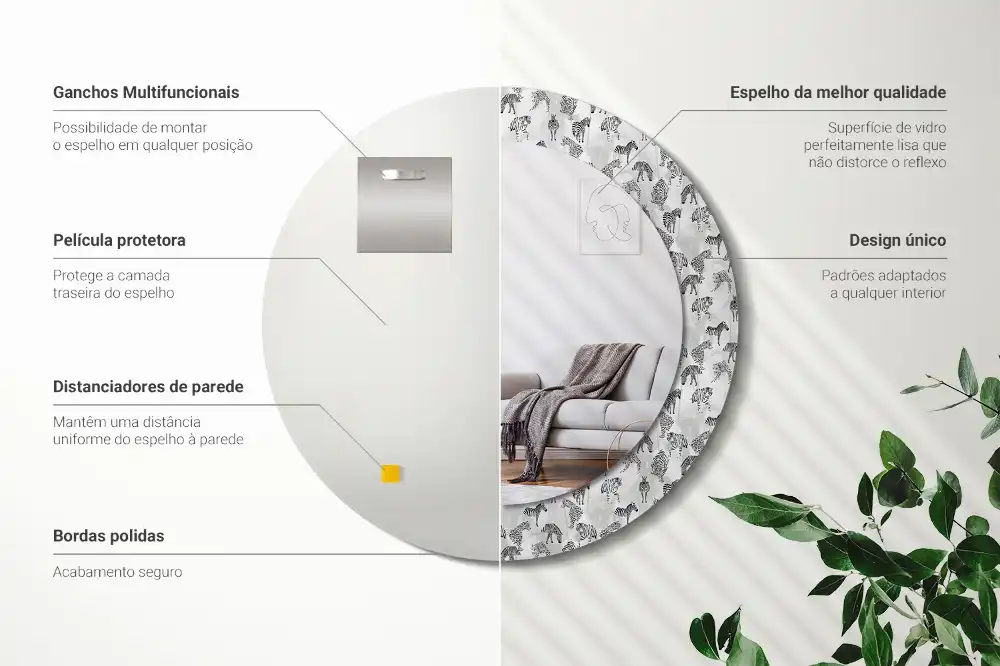 Round mirror frame with print Tropical Tiger
