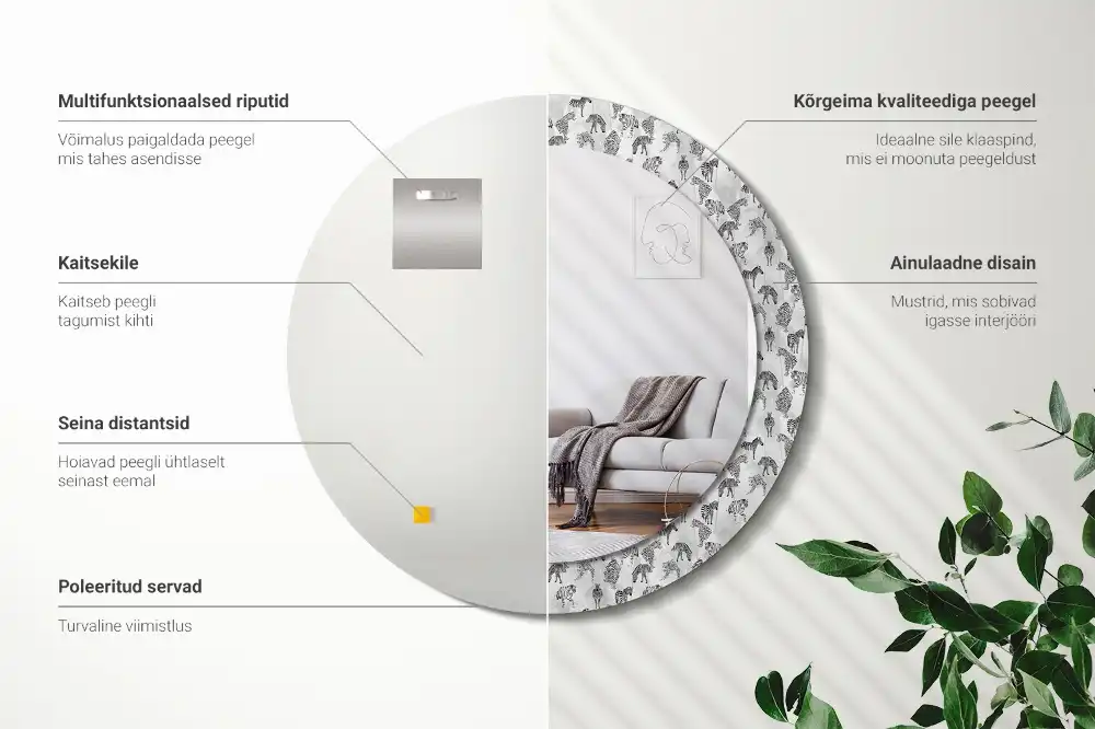 Round mirror frame with print Tropical Tiger