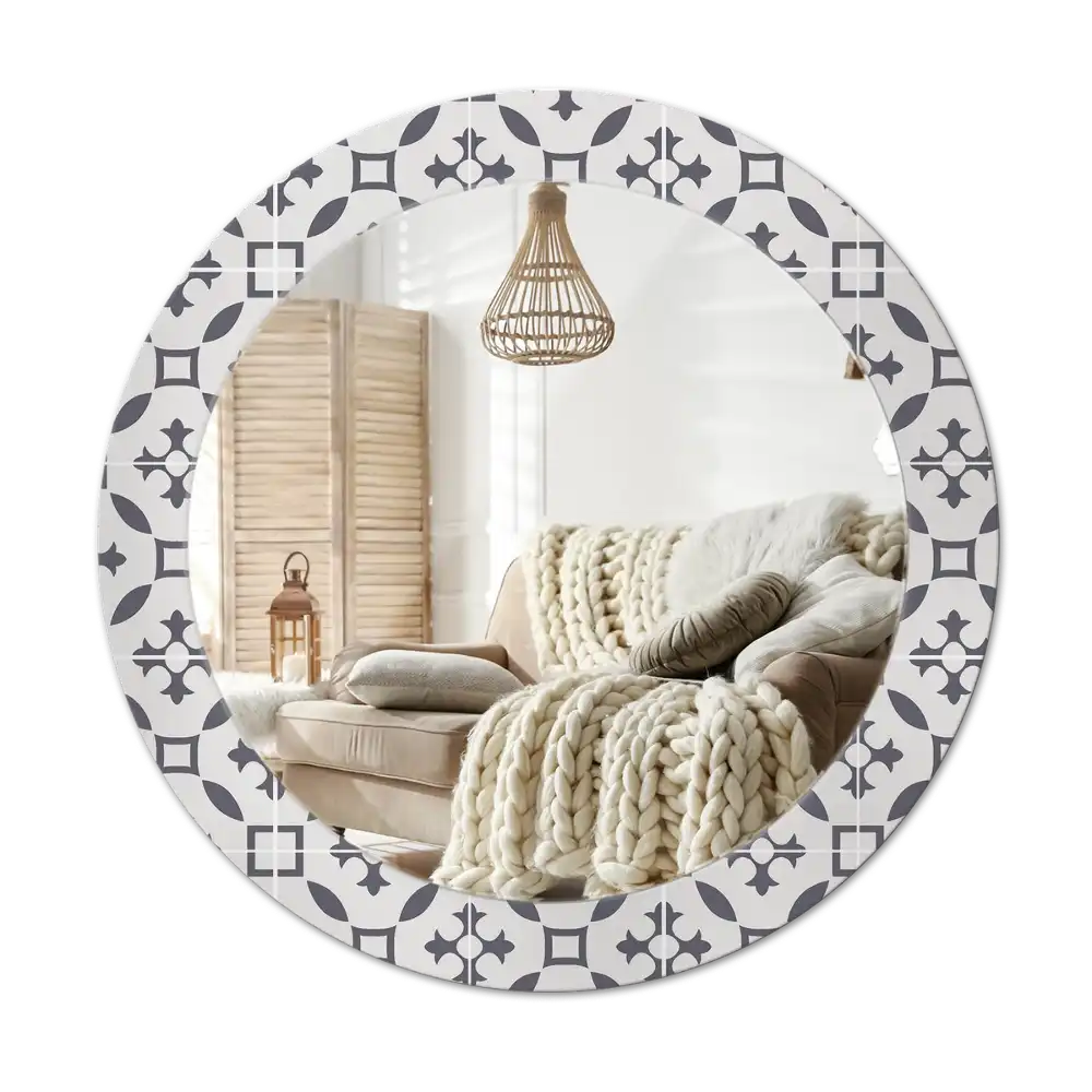 Round mirror frame with print Tile pattern