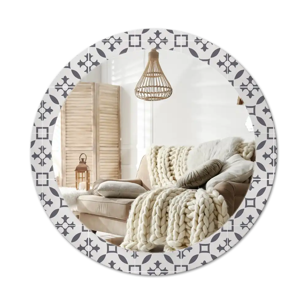 Round mirror frame with print Tile pattern