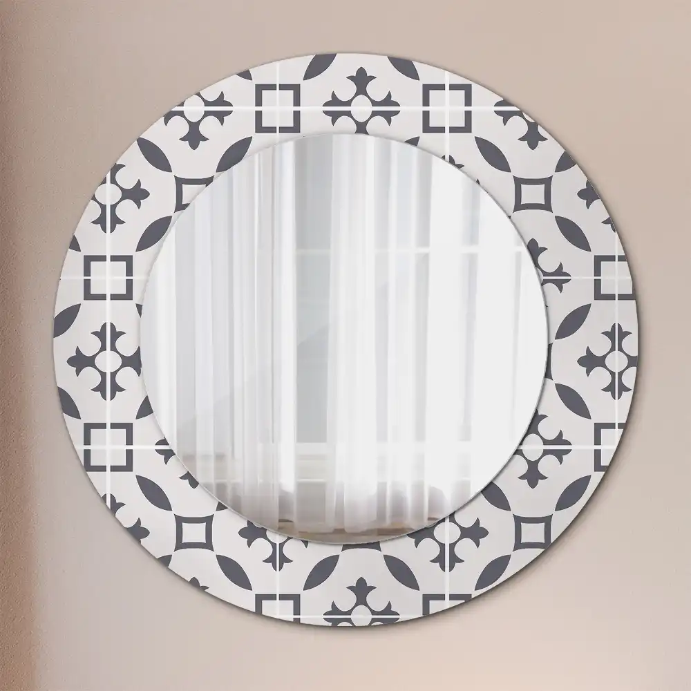 Round mirror frame with print Tile pattern