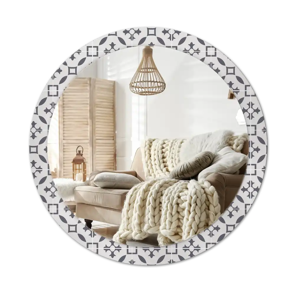 Round mirror frame with print Tile pattern