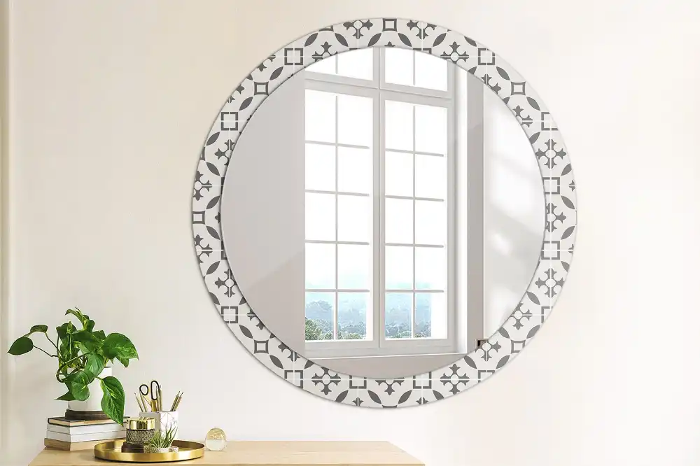 Round mirror frame with print Tile pattern