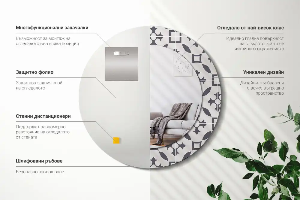 Round mirror frame with print Tile pattern