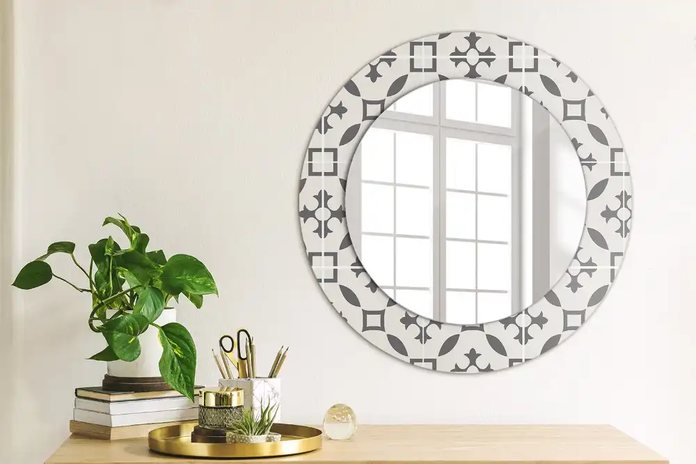 Round mirror frame with print Tile pattern
