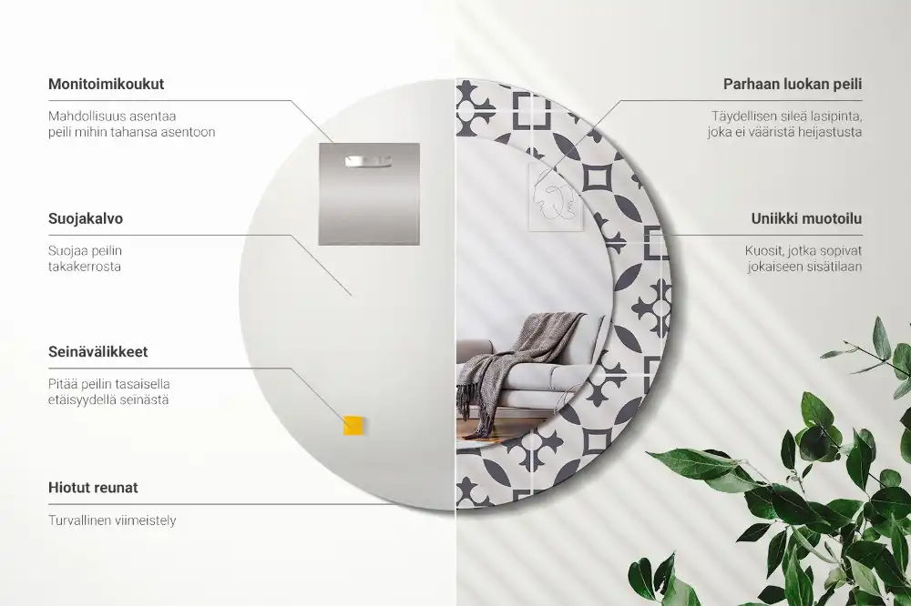 Round mirror frame with print Tile pattern