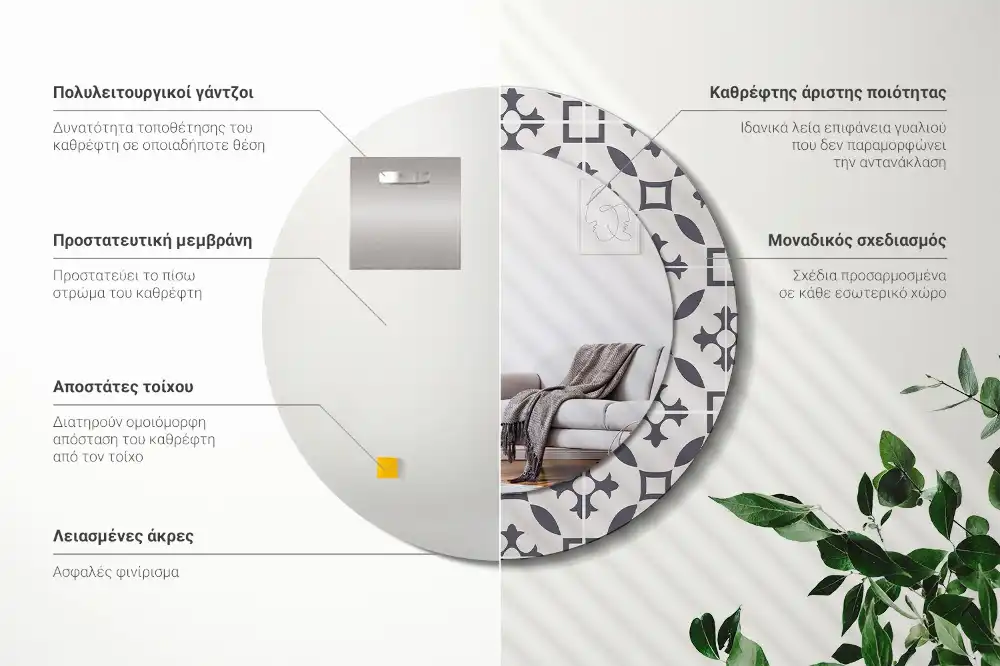 Round mirror frame with print Tile pattern