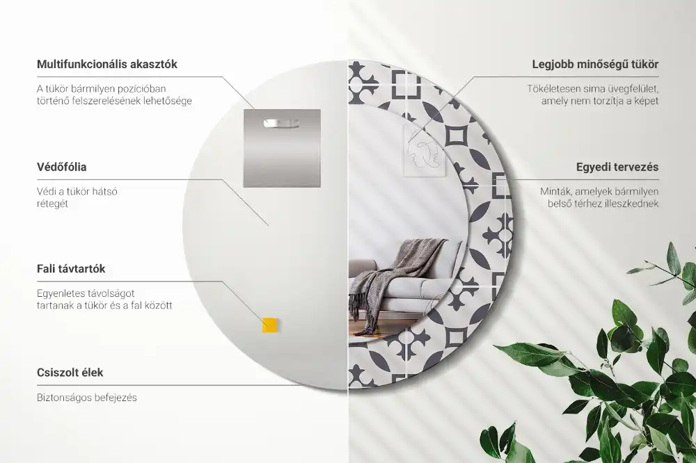 Round mirror frame with print Tile pattern