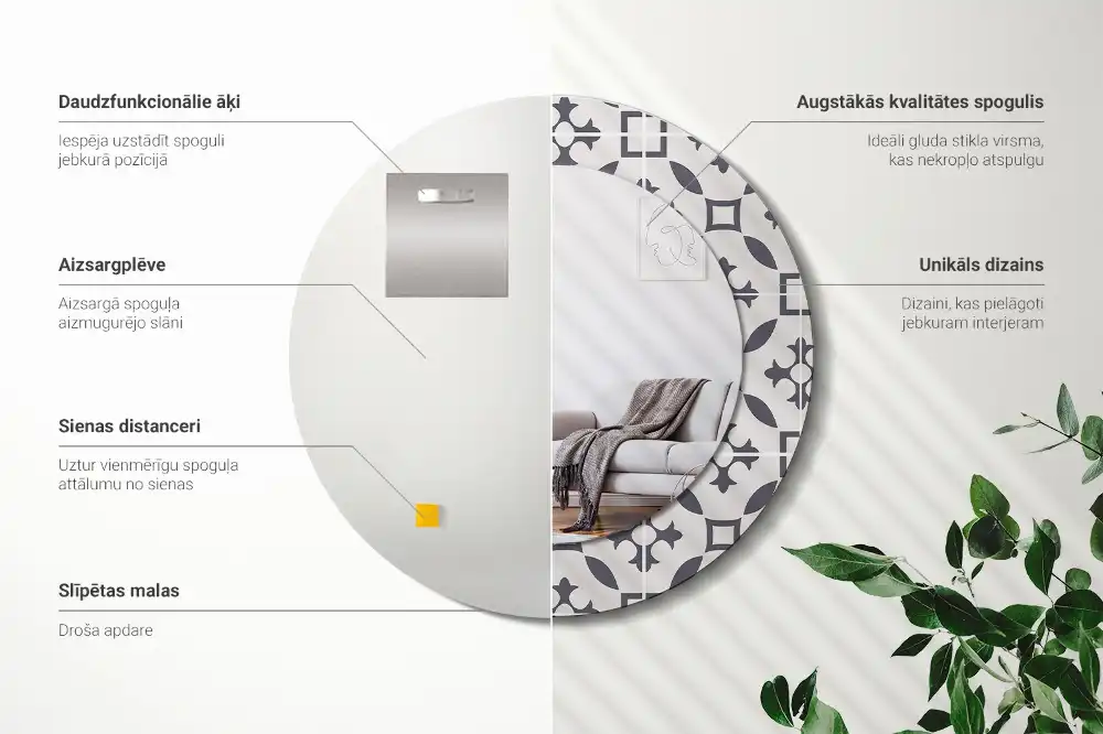 Round mirror frame with print Tile pattern