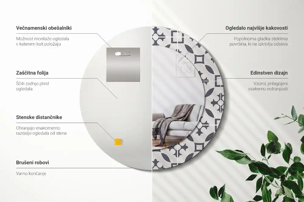 Round mirror frame with print Tile pattern