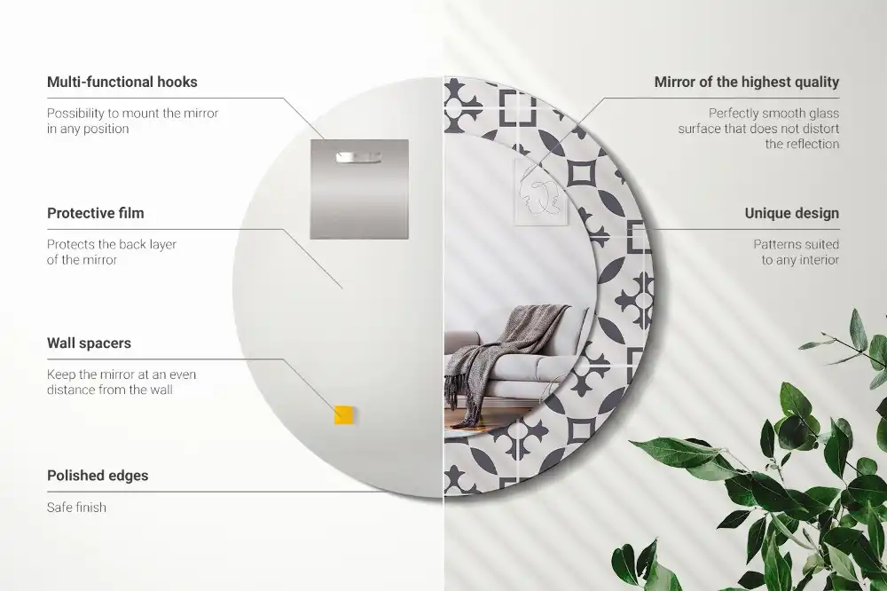 Round mirror frame with print Tile pattern