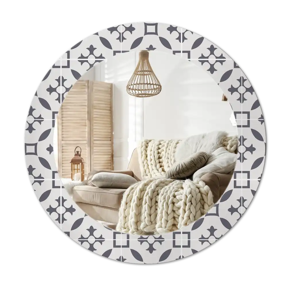 Round mirror frame with print Tile pattern