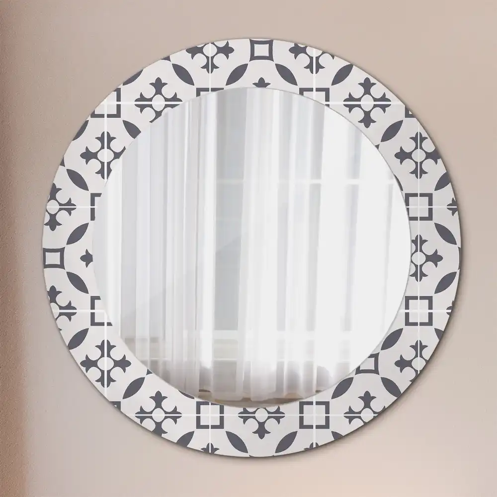 Round mirror frame with print Tile pattern
