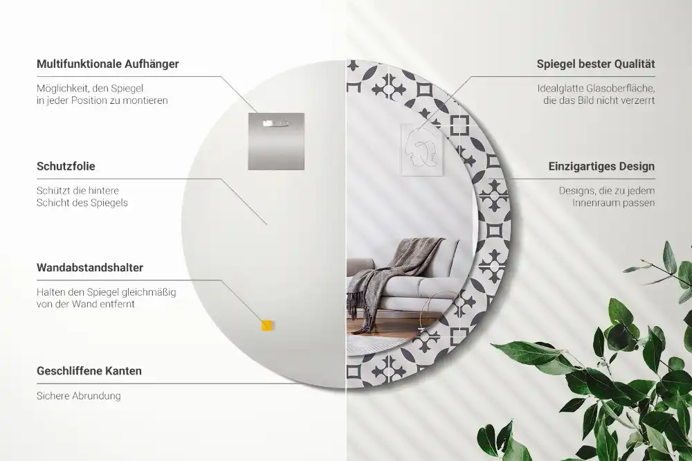 Round mirror frame with print Tile pattern