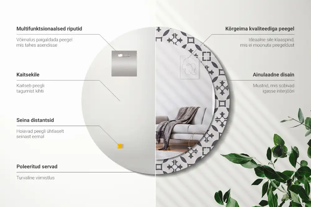 Round mirror frame with print Tile pattern