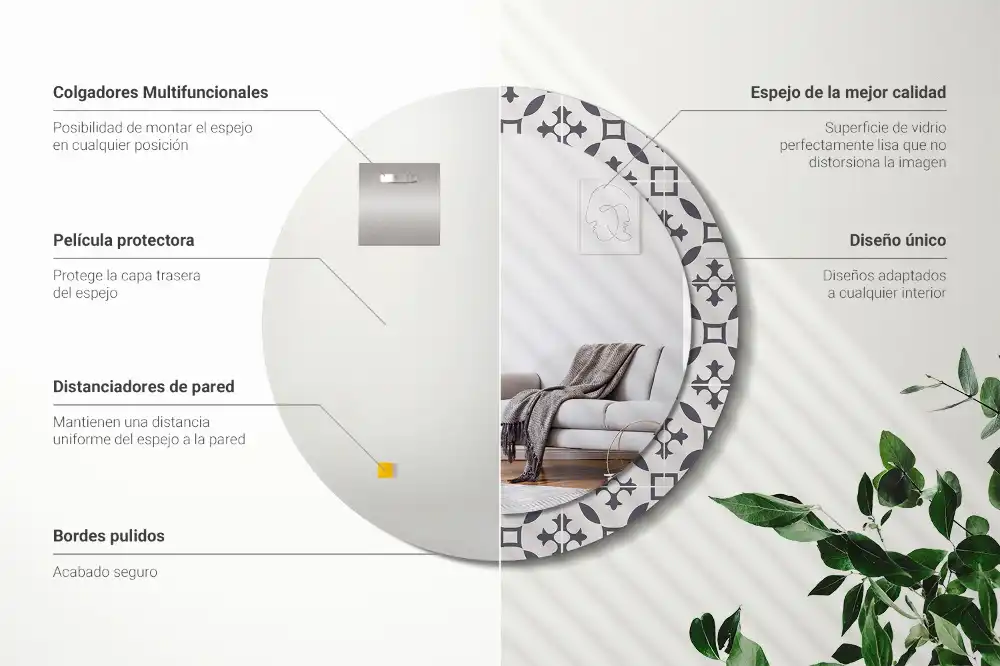 Round mirror frame with print Tile pattern