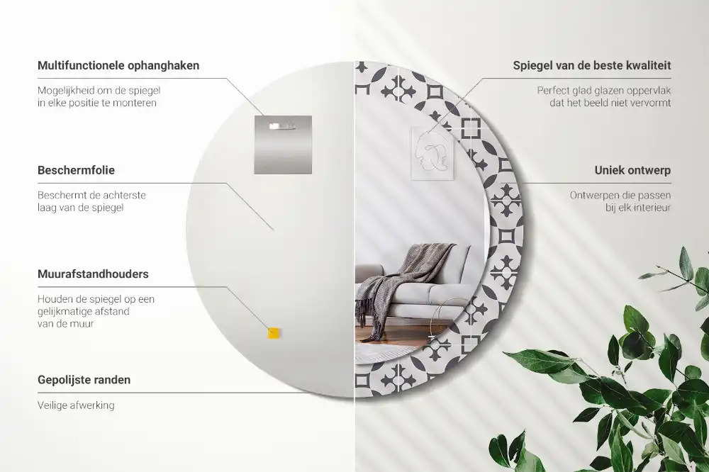 Round mirror frame with print Tile pattern