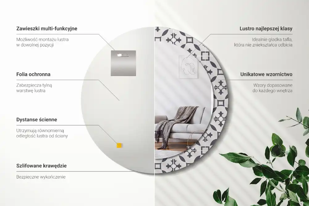 Round mirror frame with print Tile pattern