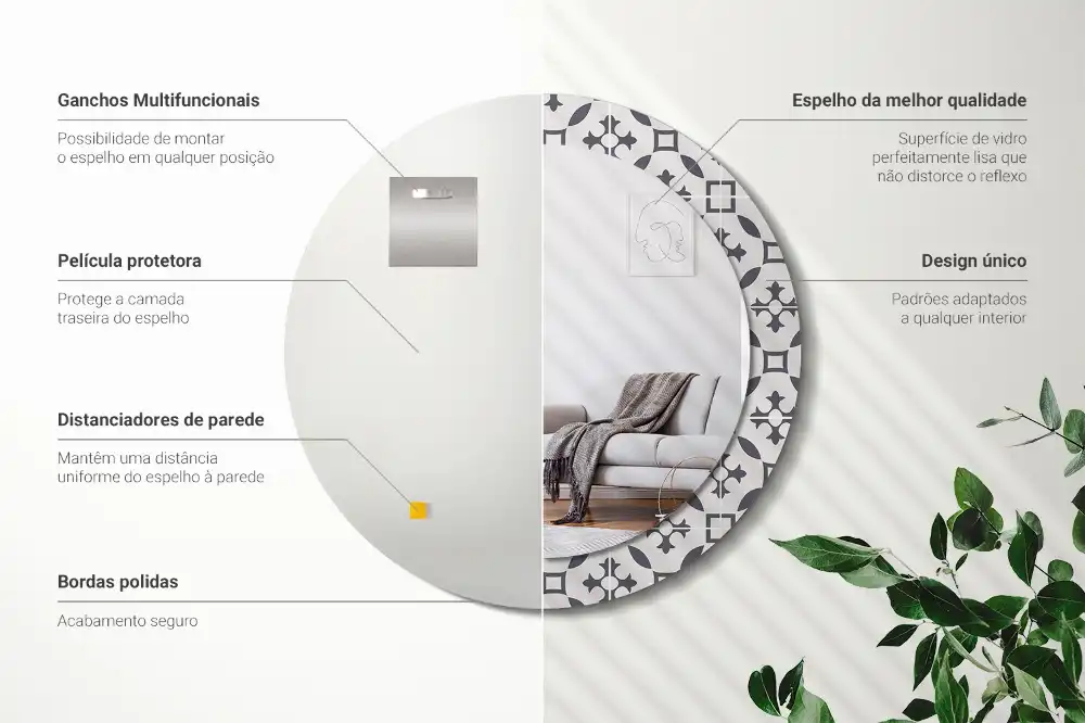 Round mirror frame with print Tile pattern