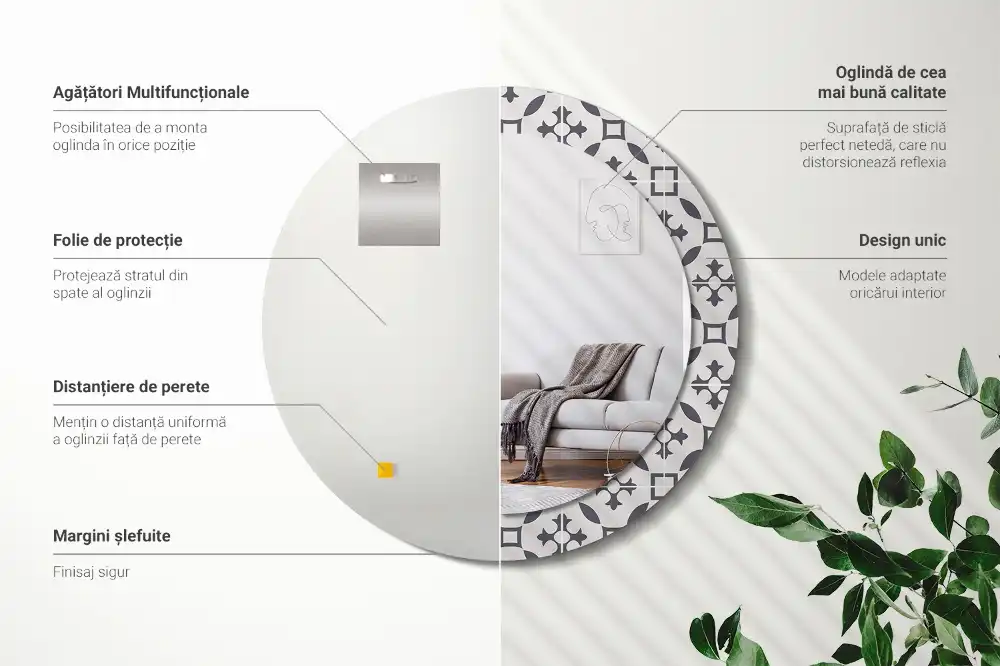 Round mirror frame with print Tile pattern