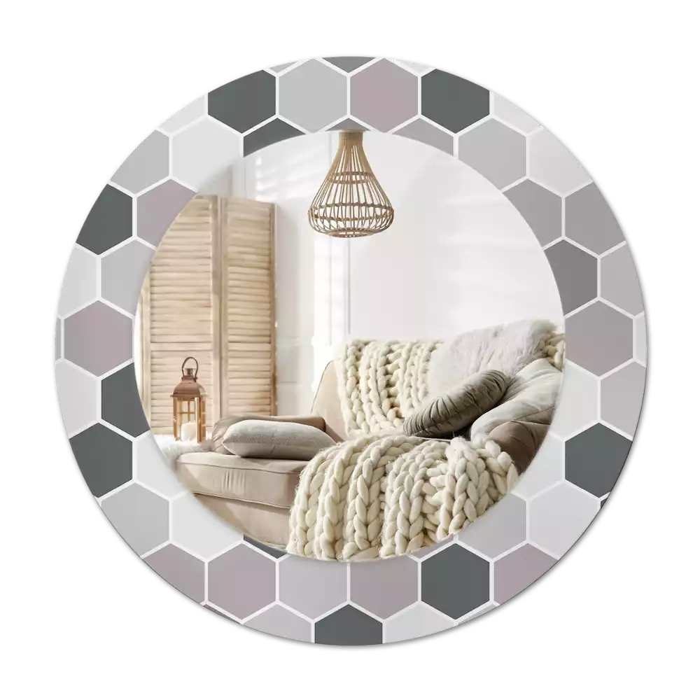Round printed mirror Hexagonal pattern