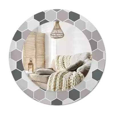 Round printed mirror Hexagonal pattern