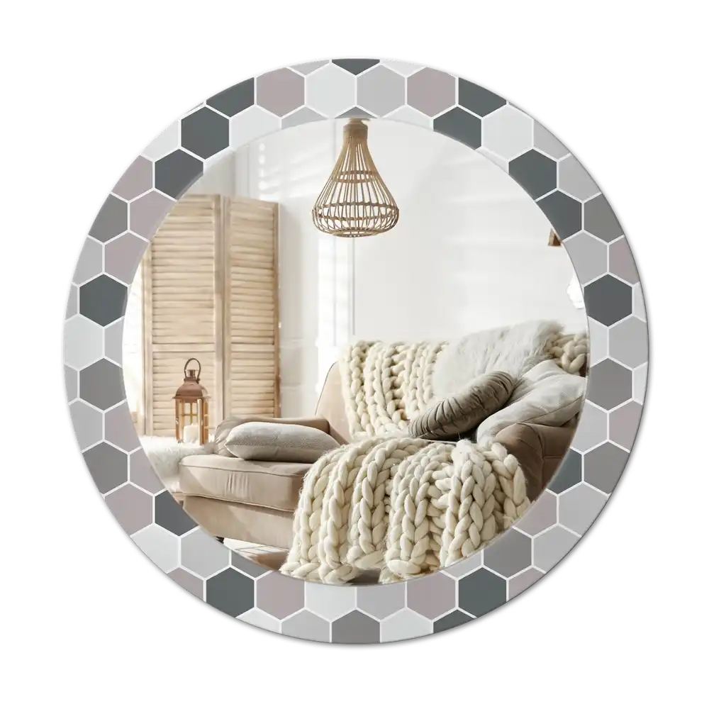 Round printed mirror Hexagonal pattern