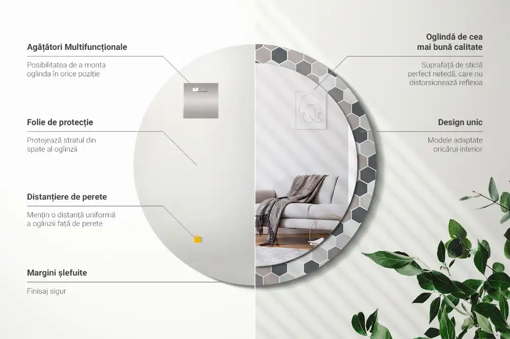 Round printed mirror Hexagonal pattern