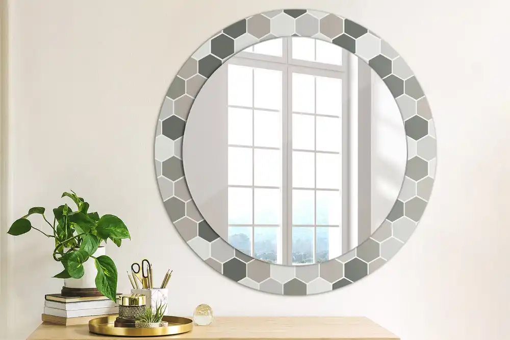 Round printed mirror Hexagonal pattern