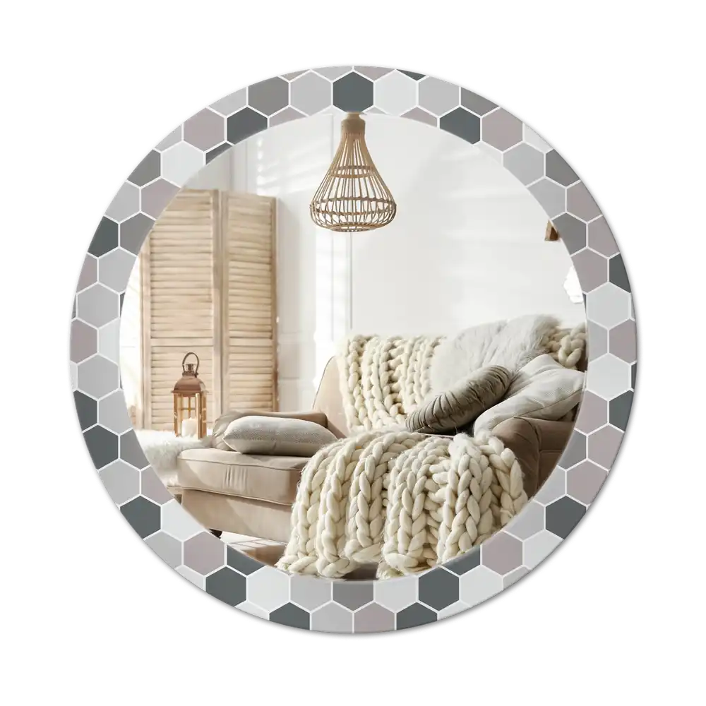 Round printed mirror Hexagonal pattern