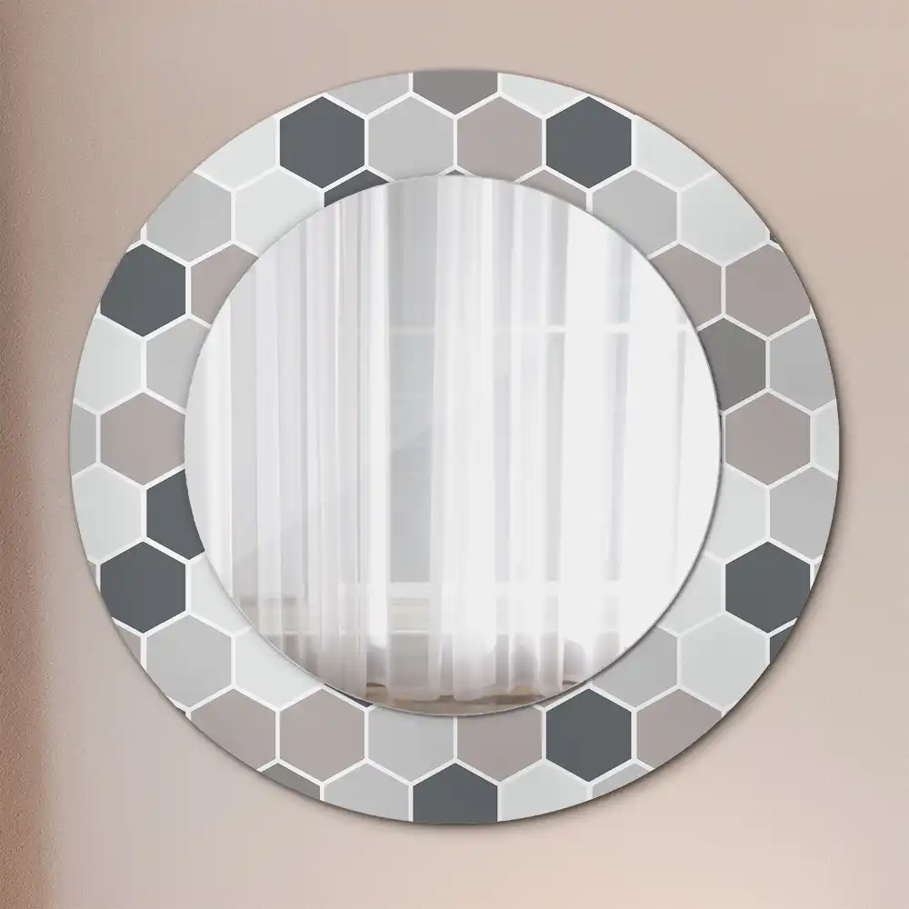 Round printed mirror Hexagonal pattern
