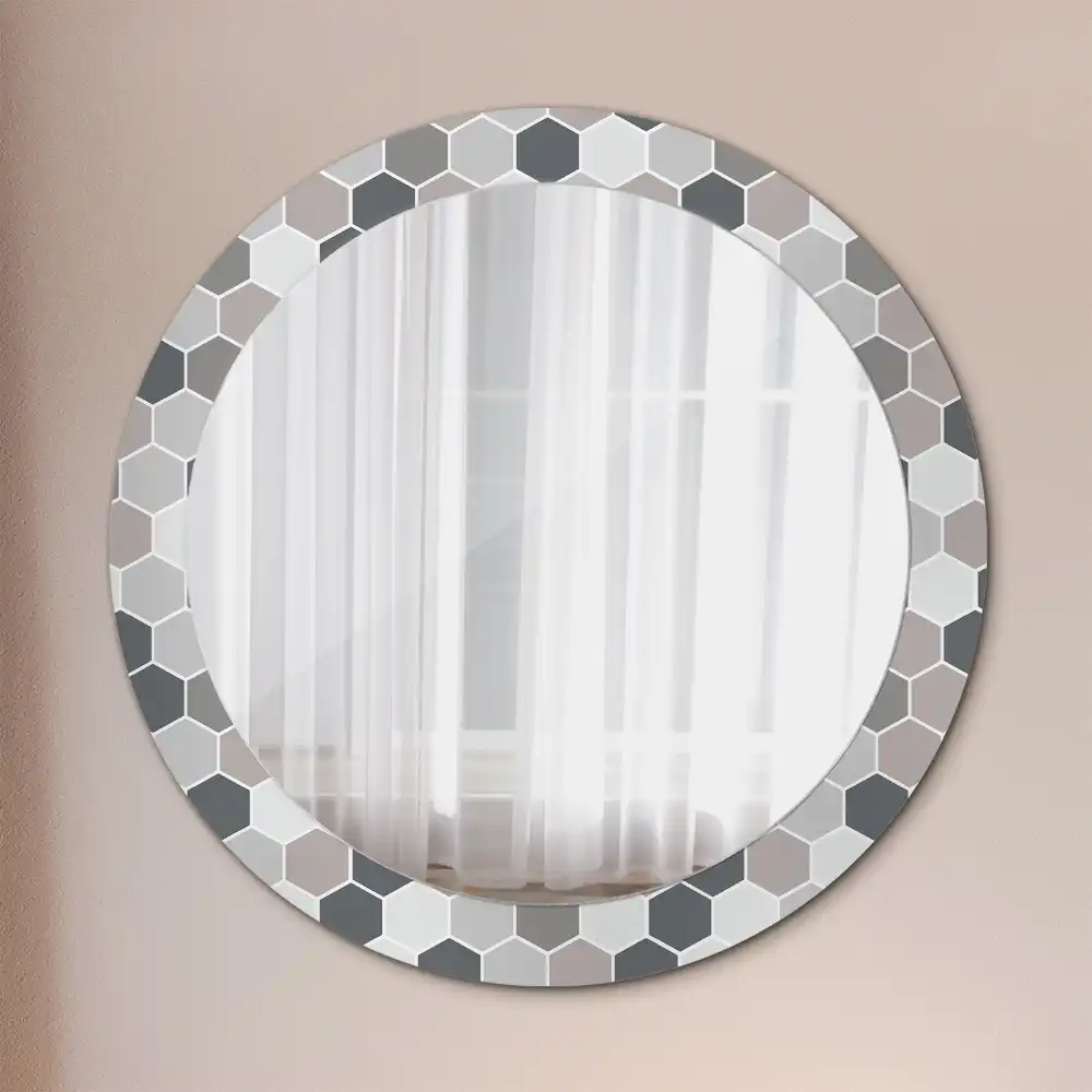 Round printed mirror Hexagonal pattern